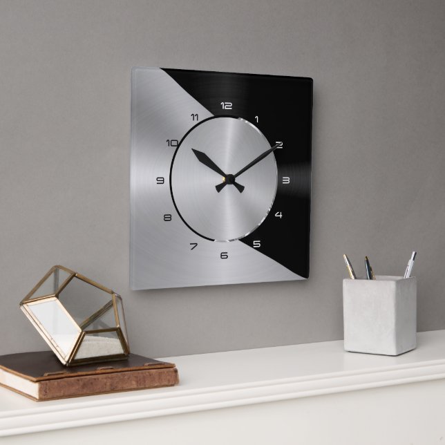 Reloj Cuadrado Black & Silver Modern Metallic Geometric design 2 (Oficina)