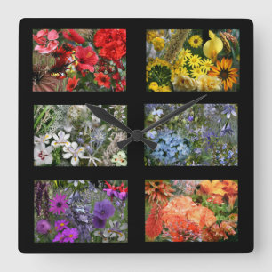 Reloj Cuadrado Black Stained Glass Window Flower Garden
