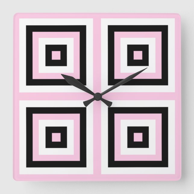 Reloj Cuadrado Black, White and Pink Squares (Anverso)