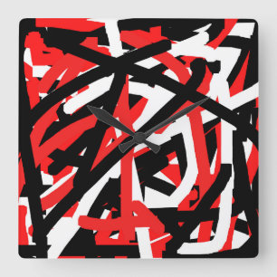 Reloj Cuadrado Black, White and Red Graffiti 