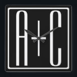 Reloj Cuadrado Black & White | Couples Initials<br><div class="desc">Perfect for a dual monogram or even a logo..

Thank you for your Purchase!</div>