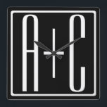 Reloj Cuadrado Black & White | Couples Initials<br><div class="desc">Perfect for a dual monogram or even a logo..

Thank you for your Purchase!</div>