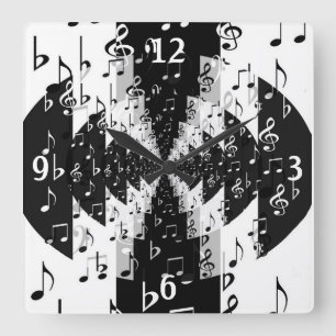 Reloj Cuadrado Black & White Echo Music Notes Wall Clock
