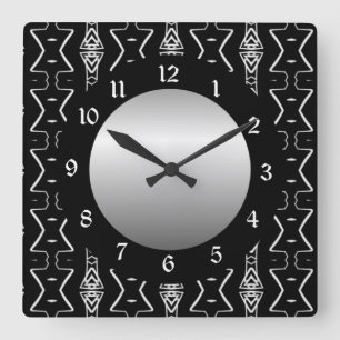 Reloj Cuadrado Black & White Geometric Triangles Wall Clock