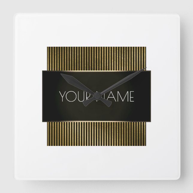 Reloj Cuadrado Black White Gold Stripes Urbano Minimal Elegante (Anverso)