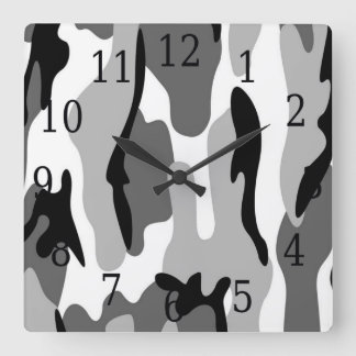 Reloj Cuadrado Black White Gray Camouflage Square Clock