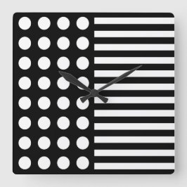 Reloj Cuadrado Black & White Polka Dots And Stripes Pattern