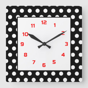 Reloj Cuadrado Black White & Red Polka Dots