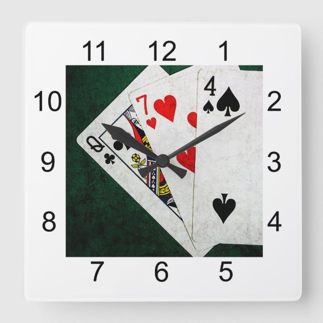 Reloj Cuadrado Blackjack 21 point - Queen, Seven, Four (Anverso)