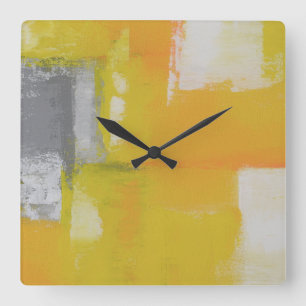Reloj Cuadrado blanco amarillo gris de la pintura abstracta