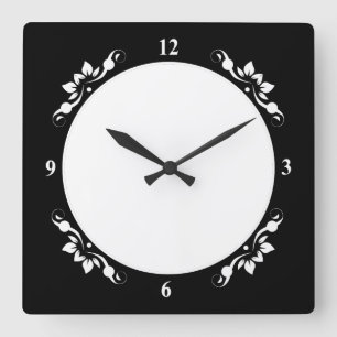 Reloj Cuadrado Blanco con cara decorativa negra Personaliza el ar