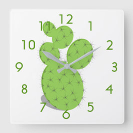 Reloj Cuadrado Blanco de cactus verde