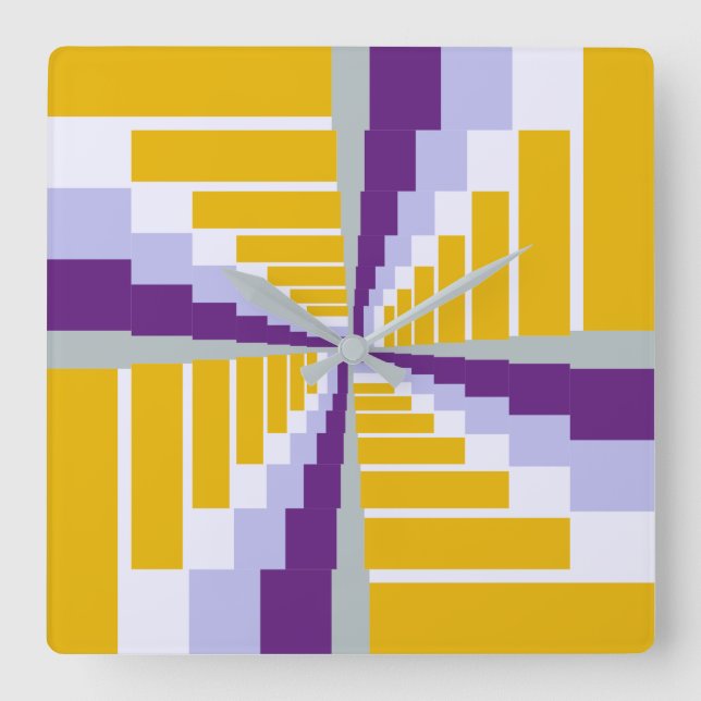 Reloj Cuadrado Blanco dorado morado amarillo (Anverso)
