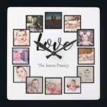 Reloj Cuadrado Blanco personalizado de 12 Collages de fotos<br><div class="desc">12 Collage de fotos Personalized Template reloj de pared / negro y blanco.. simplemente añada tus propias fotografías y texto a este gran reloj de pared .. fácil de personalizar .. personalizable de plantilla de fotografía de Ricaso - perfecto regalo-ideas</div>