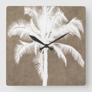Reloj Cuadrado Blanco tropical hawaiano retro de la silueta de la