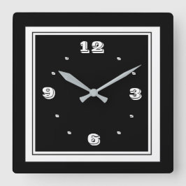 Reloj Cuadrado Blanco y negro con bloqueos simplistas de borde fo
