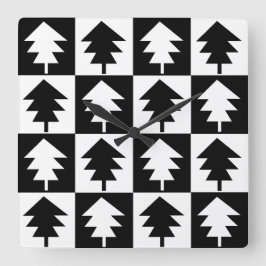 Reloj Cuadrado Blanco y negro de moda en árbol de Navidad