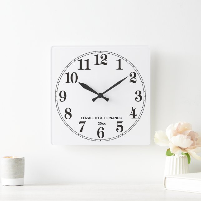 Reloj Cuadrado Blanco y Negro Personalizado (Hogar)