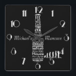 Reloj Cuadrado Blanco y negro personalizado de la caverna masculi<br><div class="desc">Ver el resto de las cosas de Mancave zany aquí... </div>