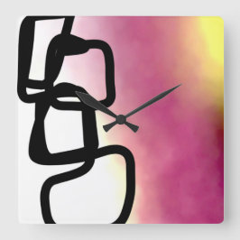 Reloj Cuadrado Blockchain: Resumen rosa, amarillo, negro y blanco