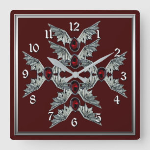 Reloj Cuadrado Blood Stone Gótico Bat Wings Square Clock 2