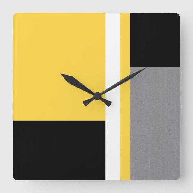 Reloj Cuadrado Bloque blanco y negro gris amarillo (Anverso)