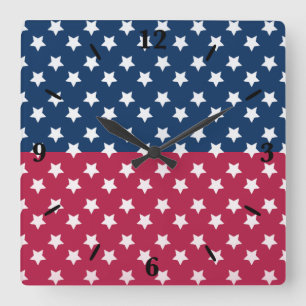 Reloj Cuadrado Bloque de color azul y rojo con estrellas blancas