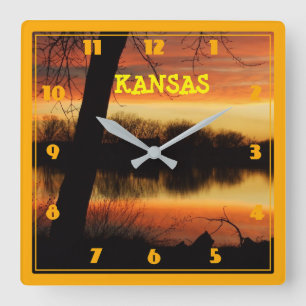 Reloj Cuadrado BLOQUE DE LA PARED DE REflexión dorada de Kansas