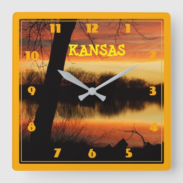 Reloj Cuadrado BLOQUE DE LA PARED DE REflexión dorada de Kansas (Anverso)