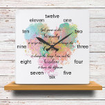 Reloj Cuadrado Bloque de pared cuadrado del botón de color de agu<br><div class="desc">Crea un regalo atento para ti o para otro con este diseño de texto de la oración de la serenidad en un reloj de pared. Creado en una tipografía de escritura elegante sobre un corazón de acuarela digital abstracta pastel. Las horas en la cara se describen en texto en lugar...</div>