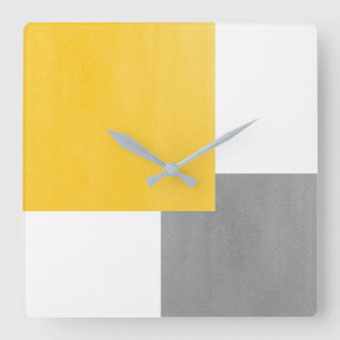Reloj Cuadrado Bloque geométrico amarillo del blanco gris