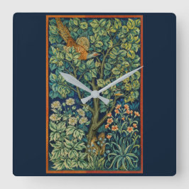 RELOJ CUADRADO BLOQUEO ACRÍLICO: WILLIAM MORRIS : PHEASANT