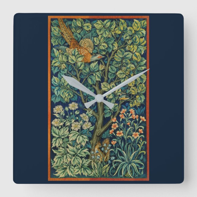 RELOJ CUADRADO BLOQUEO ACRÍLICO: WILLIAM MORRIS : PHEASANT (Anverso)