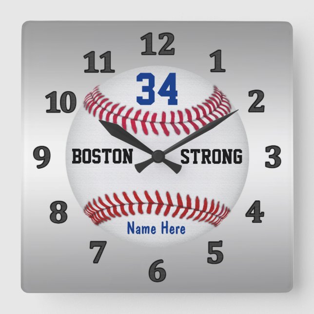 Reloj Cuadrado Bloques de béisbol personalizados, NÚMERO de Jerse (Anverso)