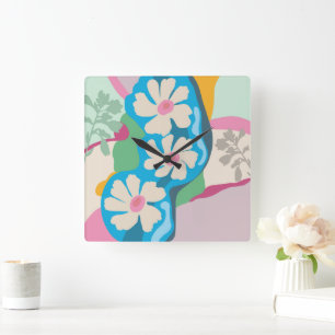 Reloj Cuadrado Bloques de color de margaritas de verano Floral mo