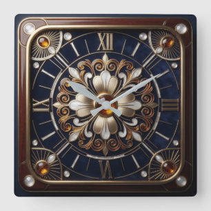 Reloj Cuadrado Blue and Gold Art Deco Luxury Amber Gemstone