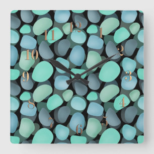Reloj Cuadrado Blue and green sea pebbles