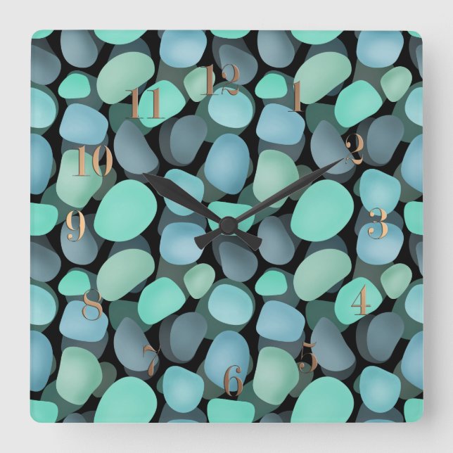Reloj Cuadrado Blue and green sea pebbles (Anverso)