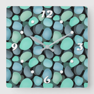 Reloj Cuadrado Blue and green sea pebbles