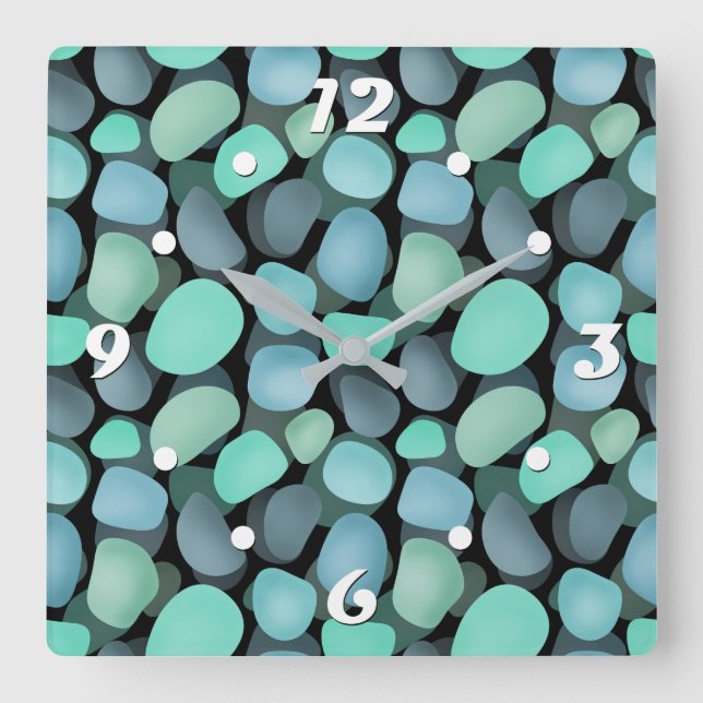 Reloj Cuadrado Blue and green sea pebbles (Anverso)