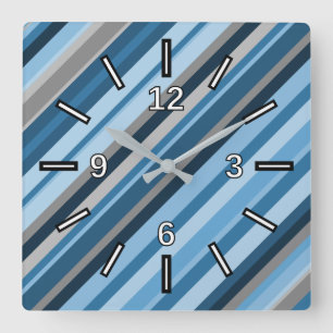 Reloj Cuadrado Blue and Grey Stripes Square Clock
