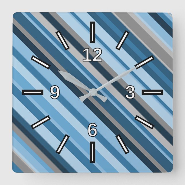 Reloj Cuadrado Blue and Grey Stripes Square Clock (Anverso)