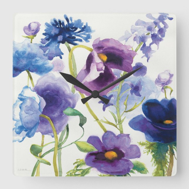 Reloj Cuadrado Blue and Purple Mixed Garden (Anverso)