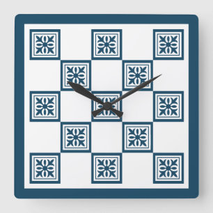 Reloj Cuadrado Blue and white tiles