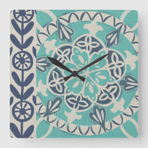 Reloj Cuadrado Blue Batik Tile I