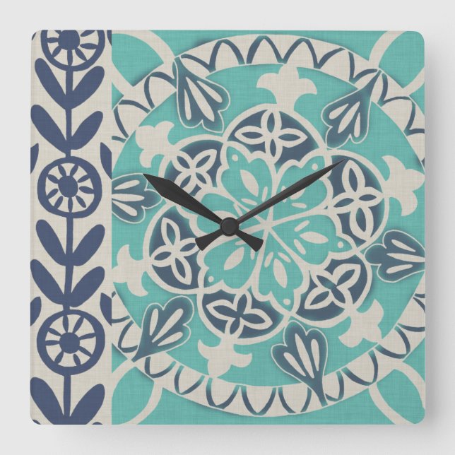 Reloj Cuadrado Blue Batik Tile I (Anverso)