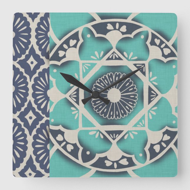 Reloj Cuadrado Blue Batik Tile II (Anverso)