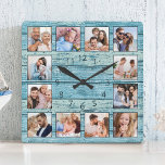 Reloj Cuadrado Blue Beach Nauftwood<br><div class="desc">Crea fácilmente tu propio reloj de pared estilo casa-lago de tablas de marisco rústico azul personalizado con tus fotos personalizados. Para obtener los mejores resultados,  recortar las imágenes a cuadrado - con el punto de enfoque en el centro - antes de subir.</div>