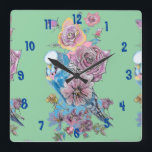 Reloj Cuadrado Blue Budgie Watercolor Green Womans Office Clock<br><div class="desc">Reloj de oficina de la Mujer Verde de color azul Budgie Watercolor azul. Diseñado desde mi arte acuarela original.</div>