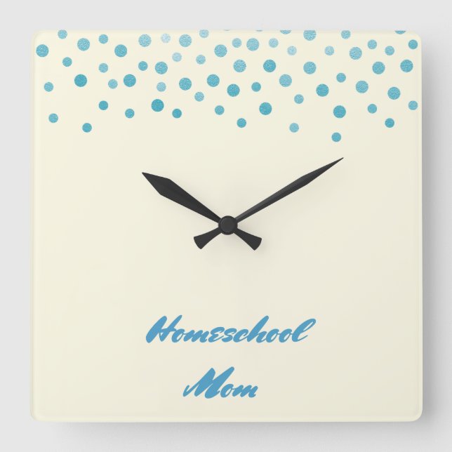 Reloj Cuadrado Blue Confetti Homeschoa Mom (Anverso)